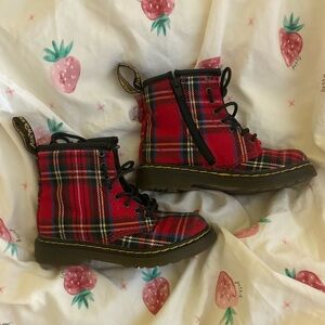 Dr. Martens Kids Plaid Boots - Red and Black